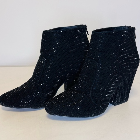 VERY G Splendor Ankle Boot Black Faux Leather Rhinestone Bootie - Picture 9 of 13